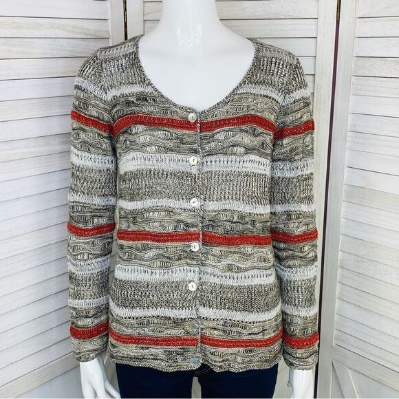 The Tog Shop Button Front Open Weave Cardigan Sweater Taupe Multi PS - Picture 1 of 13